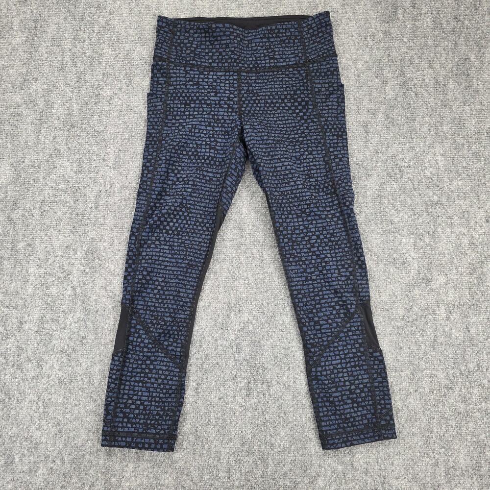 Lululemon Pants Womens 4 Blue Black Geometric Pace Rival Crop Leggings Pocket - Picture 2 of 16